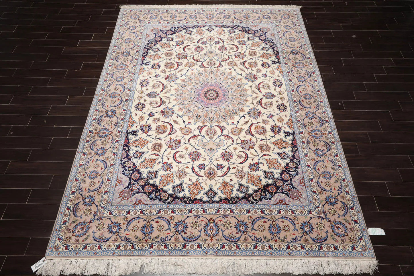 9x12 Cream, Taupe Hand Knotted Isfahan Wool and Silk Traditional 400 KPSI Oriental Area Rug