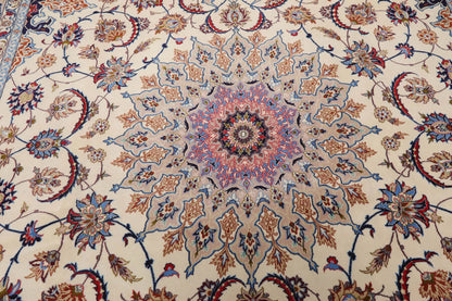 9x12 Cream, Taupe Hand Knotted Isfahan Wool and Silk Traditional 400 KPSI Oriental Area Rug