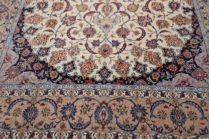 9x12 Cream, Taupe Hand Knotted Isfahan Wool and Silk Traditional 400 KPSI Oriental Area Rug