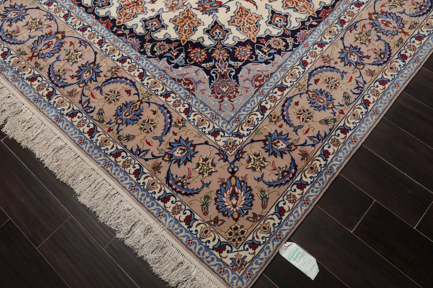 9x12 Cream, Taupe Hand Knotted Isfahan Wool and Silk Traditional 400 KPSI Oriental Area Rug