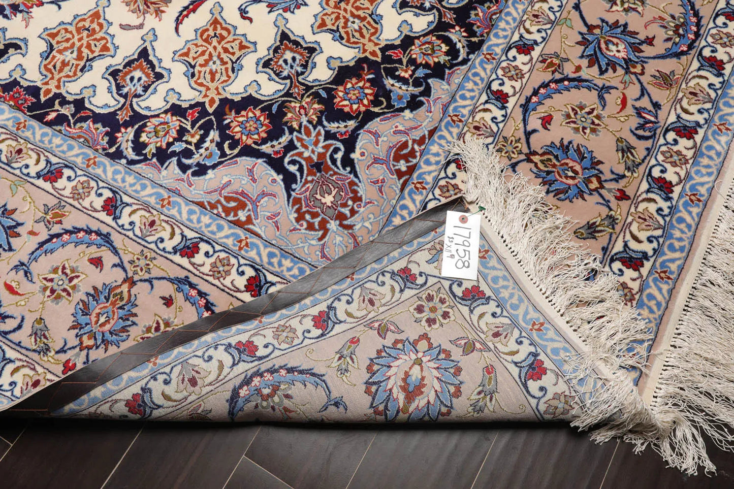 9x12 Cream, Taupe Hand Knotted Isfahan Wool and Silk Traditional 400 KPSI Oriental Area Rug