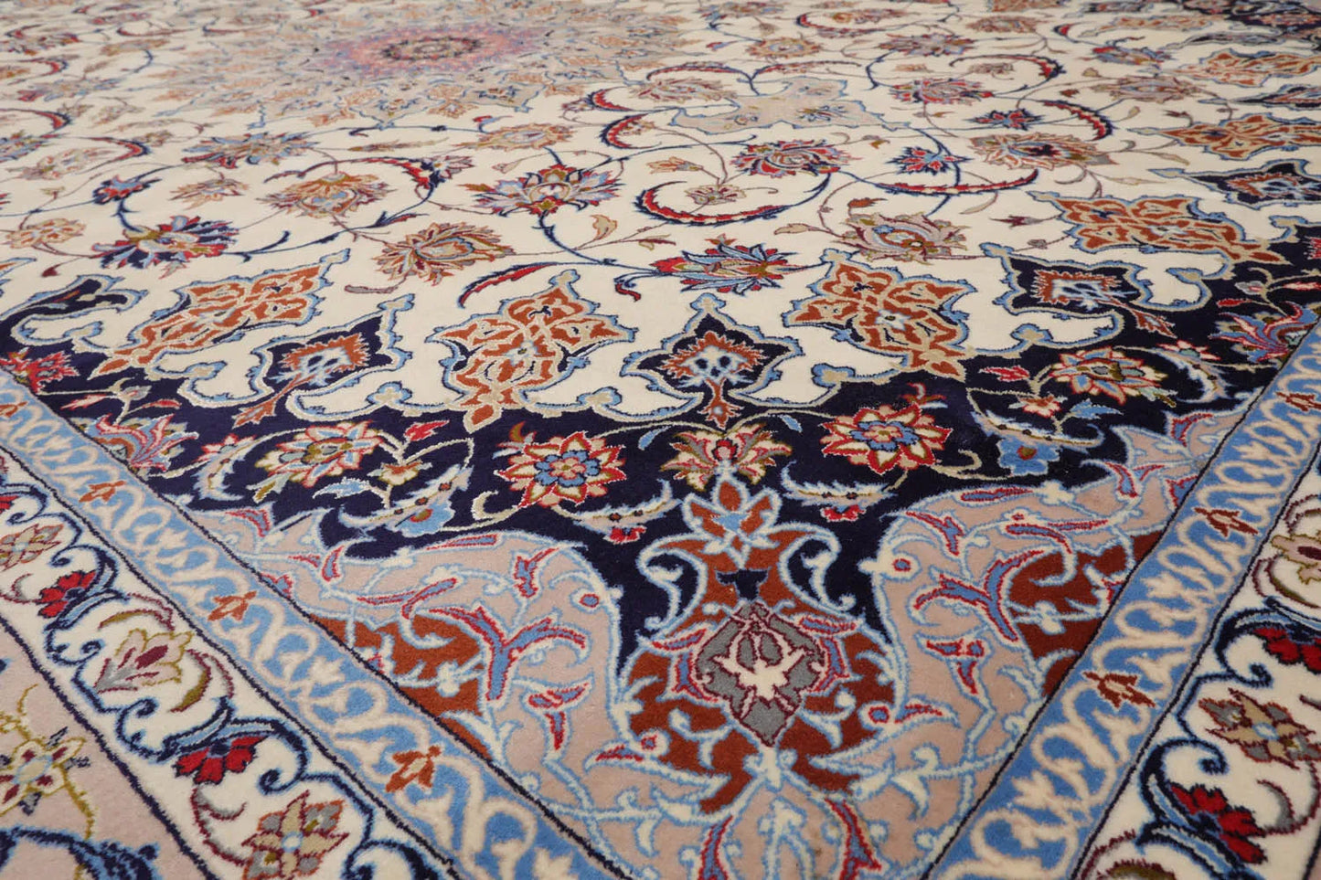 9x12 Cream, Taupe Hand Knotted Isfahan Wool and Silk Traditional 400 KPSI Oriental Area Rug