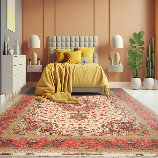 11'7'' x 16'9'' Ivory, Rose Palace Hand Knotted Wool and Silk Traditional Tabriz 350 KPSI Master Weaver Signed Oriental Area Rug