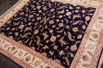 5x7 Hand Knotted Persian Wool and Silk Tabriz 300 KPSI Traditional Oriental Area Rug Blue,Ivory Color