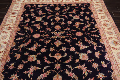 5x7 Hand Knotted Persian Wool and Silk Tabriz 300 KPSI Traditional Oriental Area Rug Blue,Ivory Color