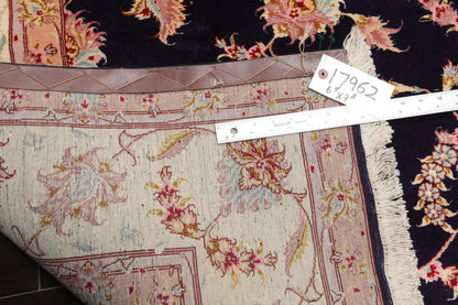 5x7 Hand Knotted Persian Wool and Silk Tabriz 300 KPSI Traditional Oriental Area Rug Blue,Ivory Color