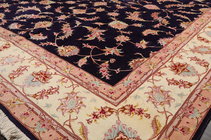 5x7 Hand Knotted Persian Wool and Silk Tabriz 300 KPSI Traditional Oriental Area Rug Blue,Ivory Color