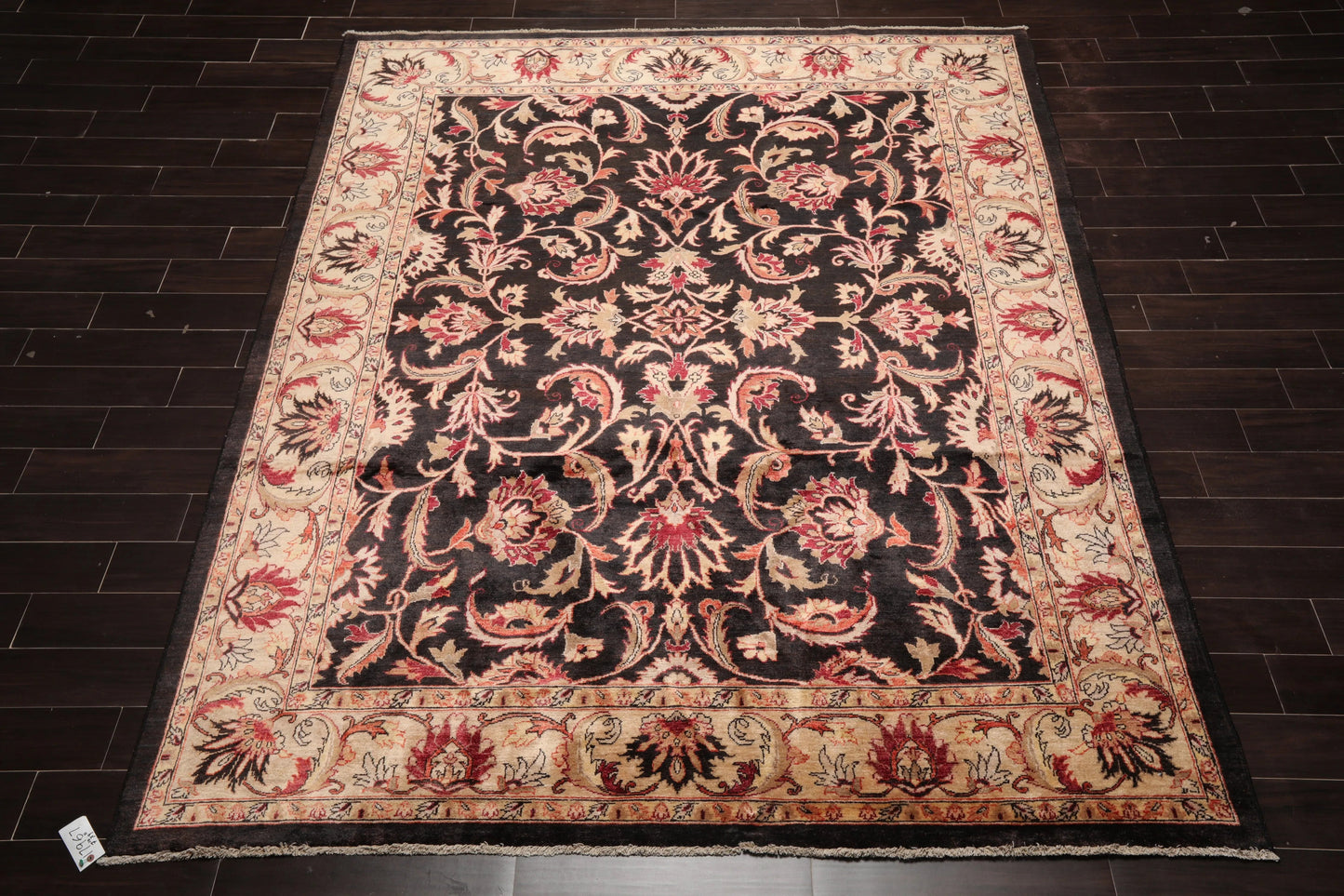 7'10''x9'11'' Hand Knotted 100% Wool Peshawar Traditional Oriental Area Rug Charcoal, Beige Color