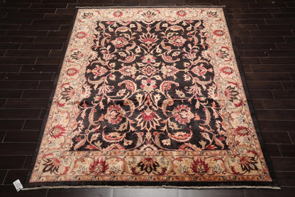 7'10''x9'11'' Hand Knotted 100% Wool Peshawar Traditional Oriental Area Rug Charcoal, Beige Color