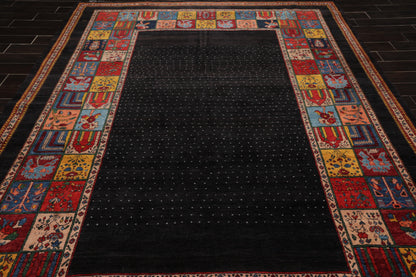 8'1"x 11'8" Hand Knotted Wool Gabehh Kashkuli 200 KPSI Oriental Area Rug Charcoal