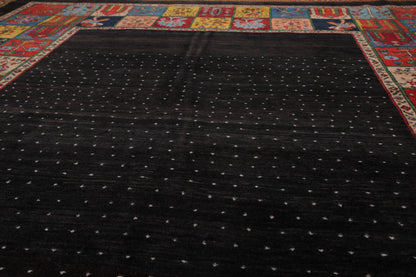 8'1"x 11'8" Hand Knotted Wool Gabehh Kashkuli 200 KPSI Oriental Area Rug Charcoal