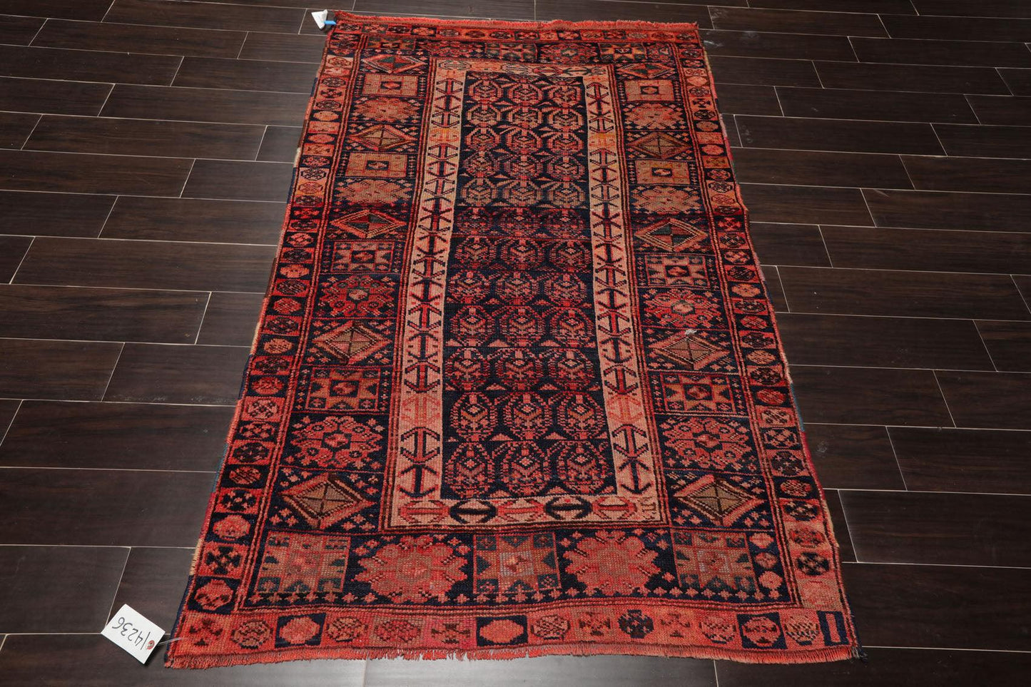 4' x 6'4" Antique Hand Knotted Flat Wool pile Melayaar Traditional Area Rug Navy