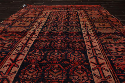 4' x 6'4" Antique Hand Knotted Flat Wool pile Melayaar Traditional Area Rug Navy