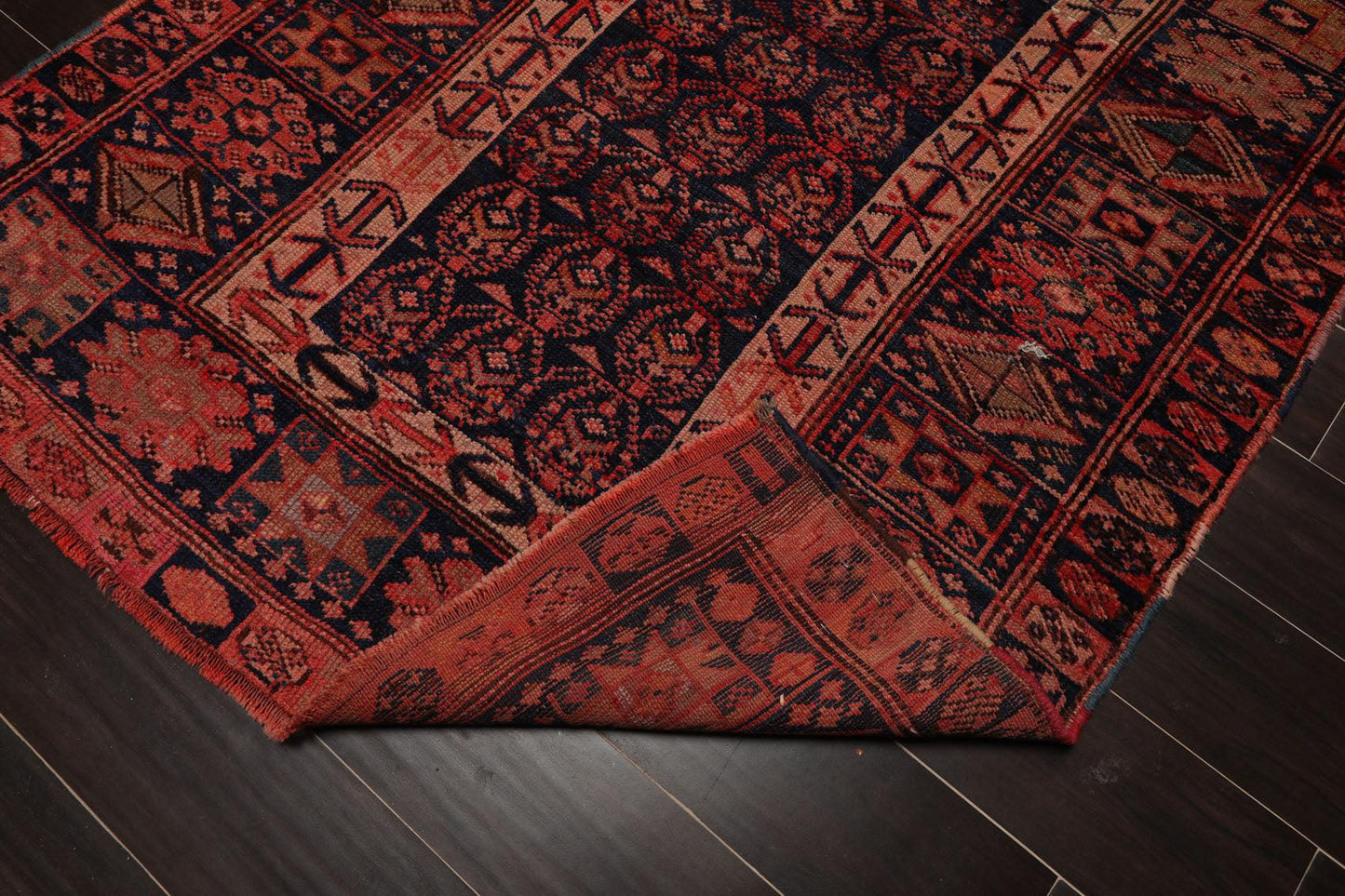 4' x 6'4" Antique Hand Knotted Flat Wool pile Melayaar Traditional Area Rug Navy