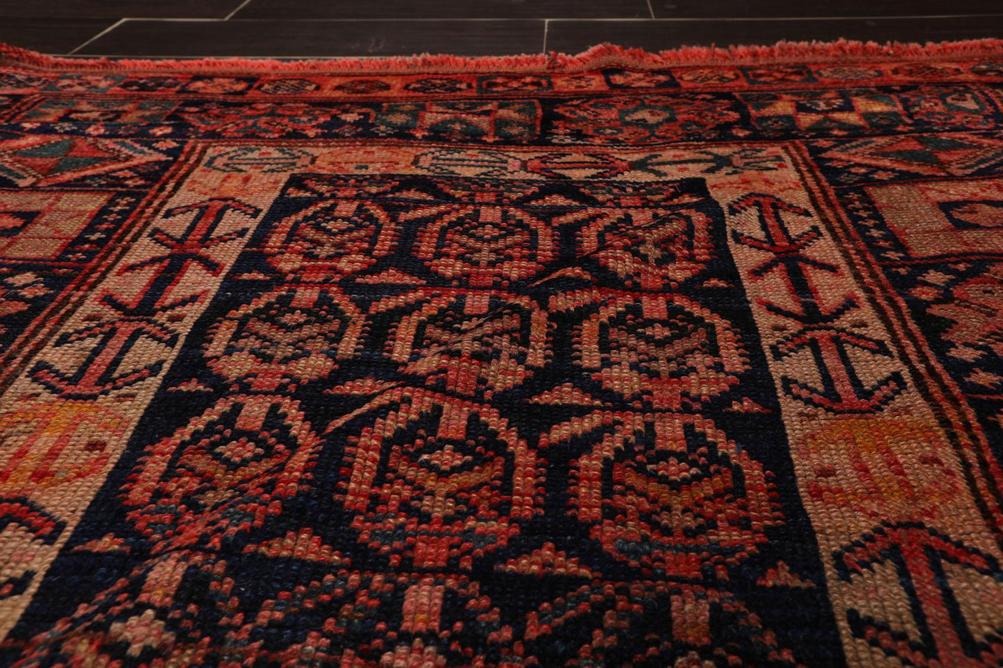 4' x 6'4" Antique Hand Knotted Flat Wool pile Melayaar Traditional Area Rug Navy