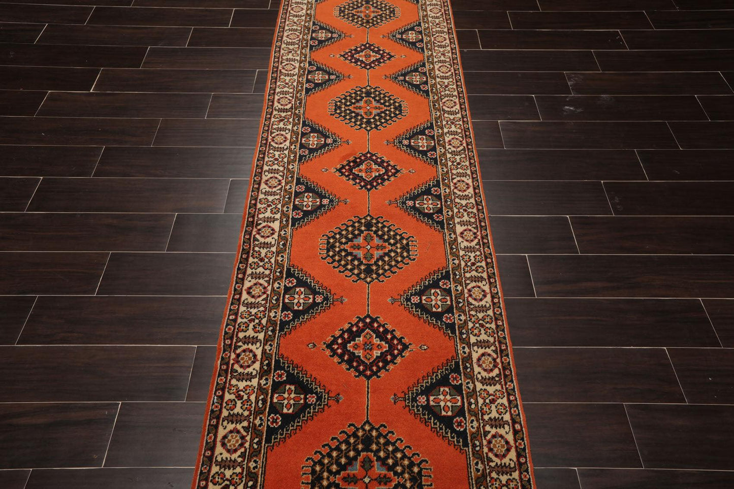 2'6" x 20'8" Hand Knotted Wool Rare Romanian Shirazz Area Rug Orange Runner