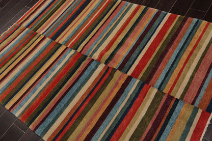 4' 2''x6' 2'' Hand Knotted Tibetan 100% Wool Modern & Contemporary Oriental Area Rug Blue, Beige Color