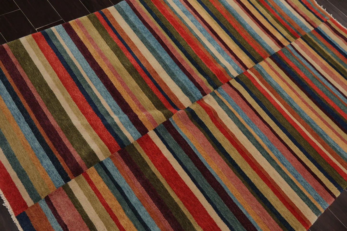 4' 2''x6' 2'' Hand Knotted Tibetan 100% Wool Modern & Contemporary Oriental Area Rug Blue, Beige Color