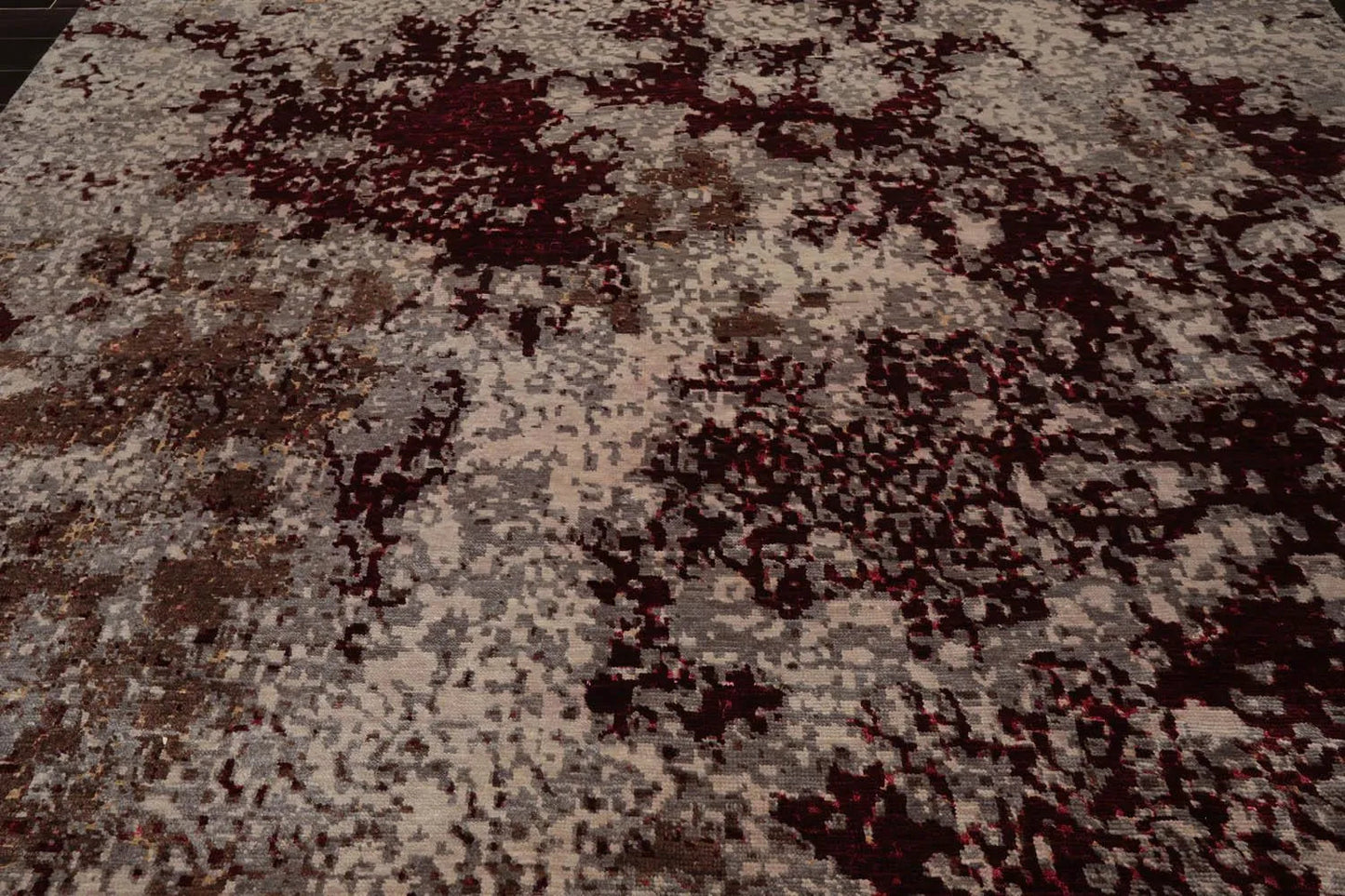 10' x 14' Hand Knotted Wool & Silk Modern Tibetan Oriental Area Rug Gray, Wine