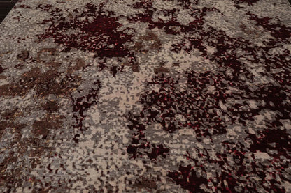 10' x 14' Hand Knotted Wool & Silk Modern Tibetan Oriental Area Rug Gray, Wine