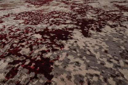 10' x 14' Hand Knotted Wool & Silk Modern Tibetan Oriental Area Rug Gray, Wine