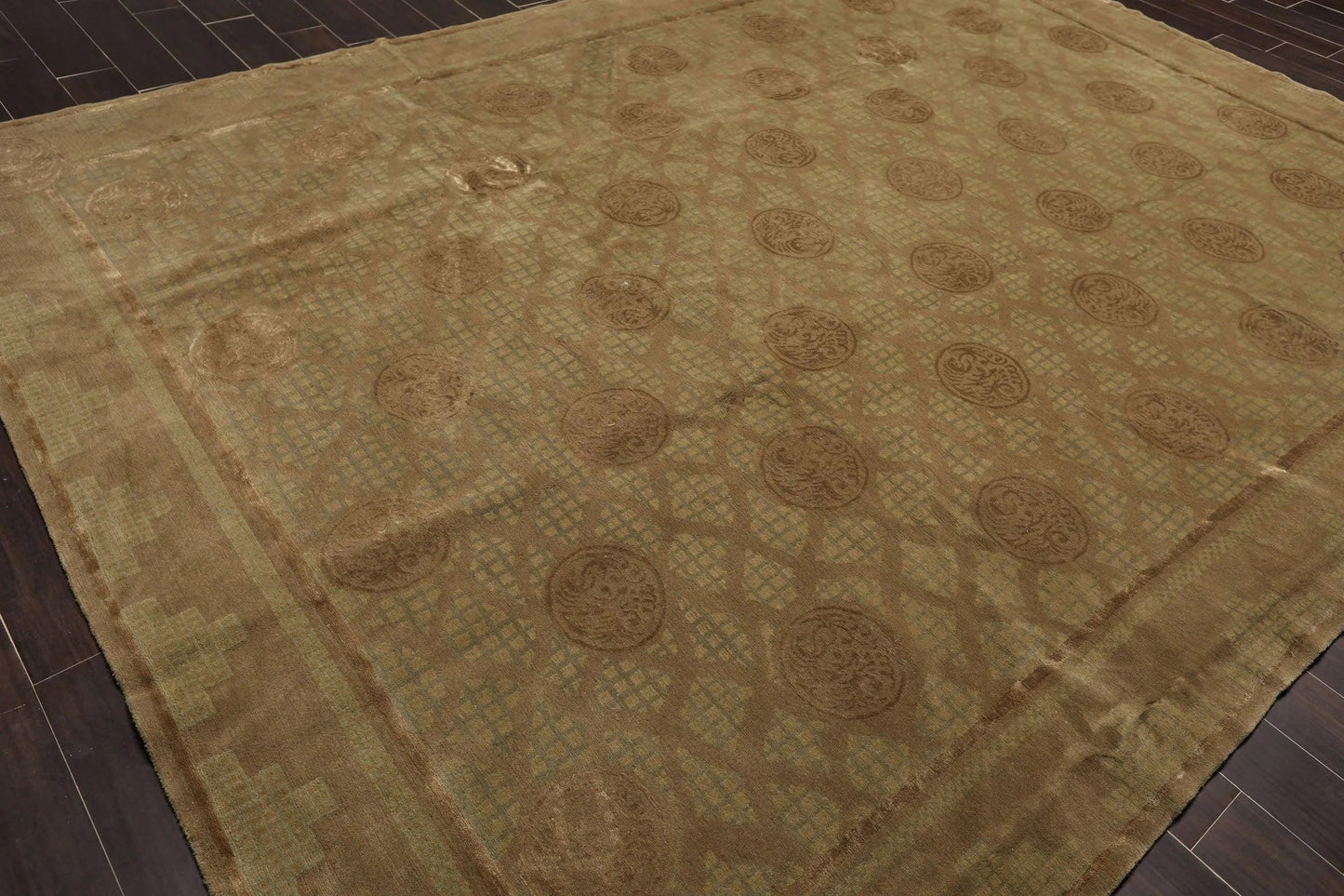 9' x 12' Hand Knotted Designer Wool & Silk Tibetan Oriental Area Rug Moss