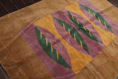 5' 2''x7'Hand Knotted Tibetan 100% Wool Michaelian & Kohlberg Traditional Oriental Area Rug Lavander, Gold Color
