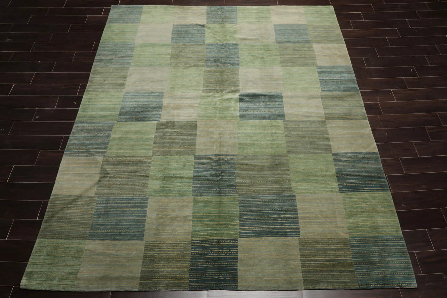 8' 2''x9' 10'' Hand Knotted Tibetan 100% Wool Michaelian & Kohlberg Modern & Contemporary Oriental Area Rug Aqua, Gray Color