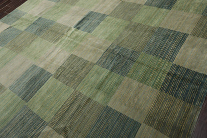 8' 2''x9' 10'' Hand Knotted Tibetan 100% Wool Michaelian & Kohlberg Modern & Contemporary Oriental Area Rug Aqua, Gray Color
