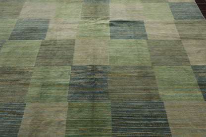 8' 2''x9' 10'' Hand Knotted Tibetan 100% Wool Michaelian & Kohlberg Modern & Contemporary Oriental Area Rug Aqua, Gray Color