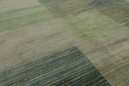 8' 2''x9' 10'' Hand Knotted Tibetan 100% Wool Michaelian & Kohlberg Modern & Contemporary Oriental Area Rug Aqua, Gray Color