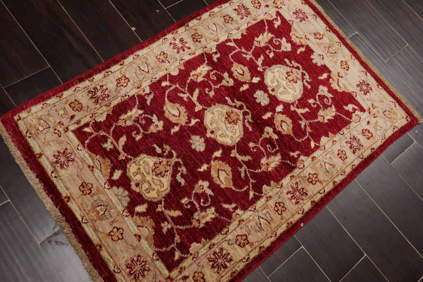 Chobi Peshawar Hand Knotted 100% Wool Traditional Area Rug Wine, Taupe 2'7" x 4'