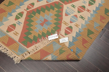 3'9" x 5'2" Hand Woven 100% Wool Southwestern Turkish Kilim Area Rug Beige