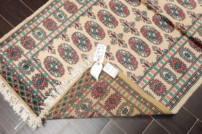 3'2" x 4'11” Hand Knotted Wool Bokhara with Silky Sheen Oriental Area Rug Beige