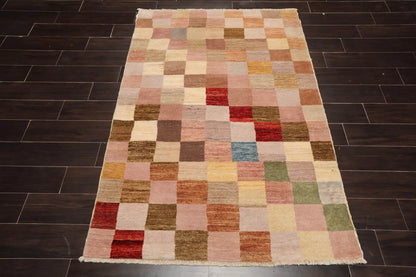3'11''x5'10'' Beige, Gold Hand Knotted 100% Wool Peshawar Modern & Contemporary Oriental Area Rug