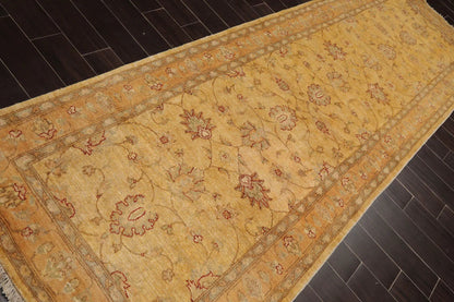 4'7''x12'5'' Runner Beige, Gold Hand Knotted Persian 100% Wool Chobi Peshawar Traditional  Oriental Area Rug