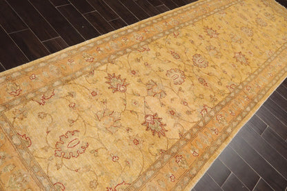 4'7''x12'5'' Runner Beige, Gold Hand Knotted Persian 100% Wool Chobi Peshawar Traditional  Oriental Area Rug