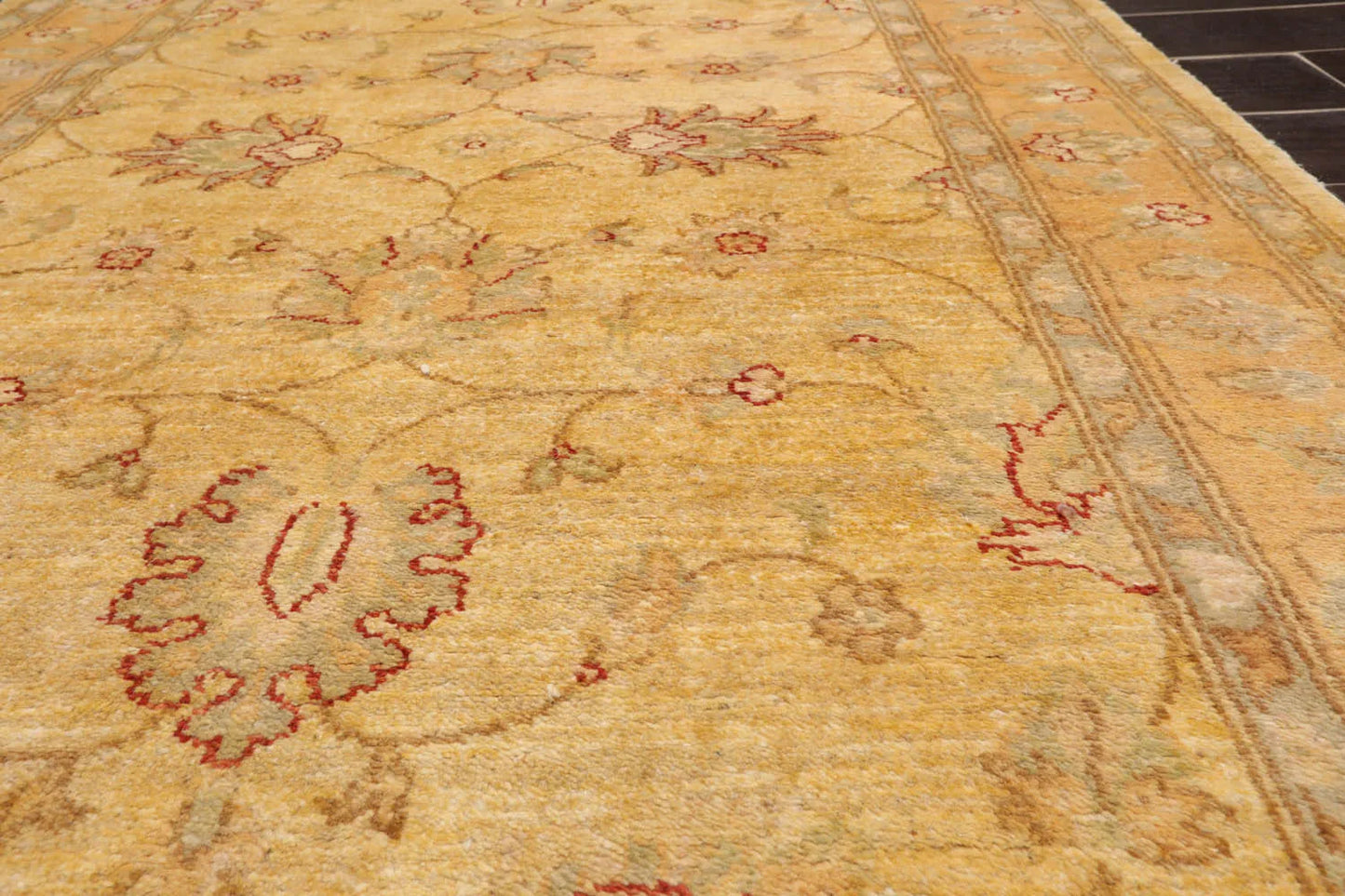 4'7''x12'5'' Runner Beige, Gold Hand Knotted Persian 100% Wool Chobi Peshawar Traditional  Oriental Area Rug