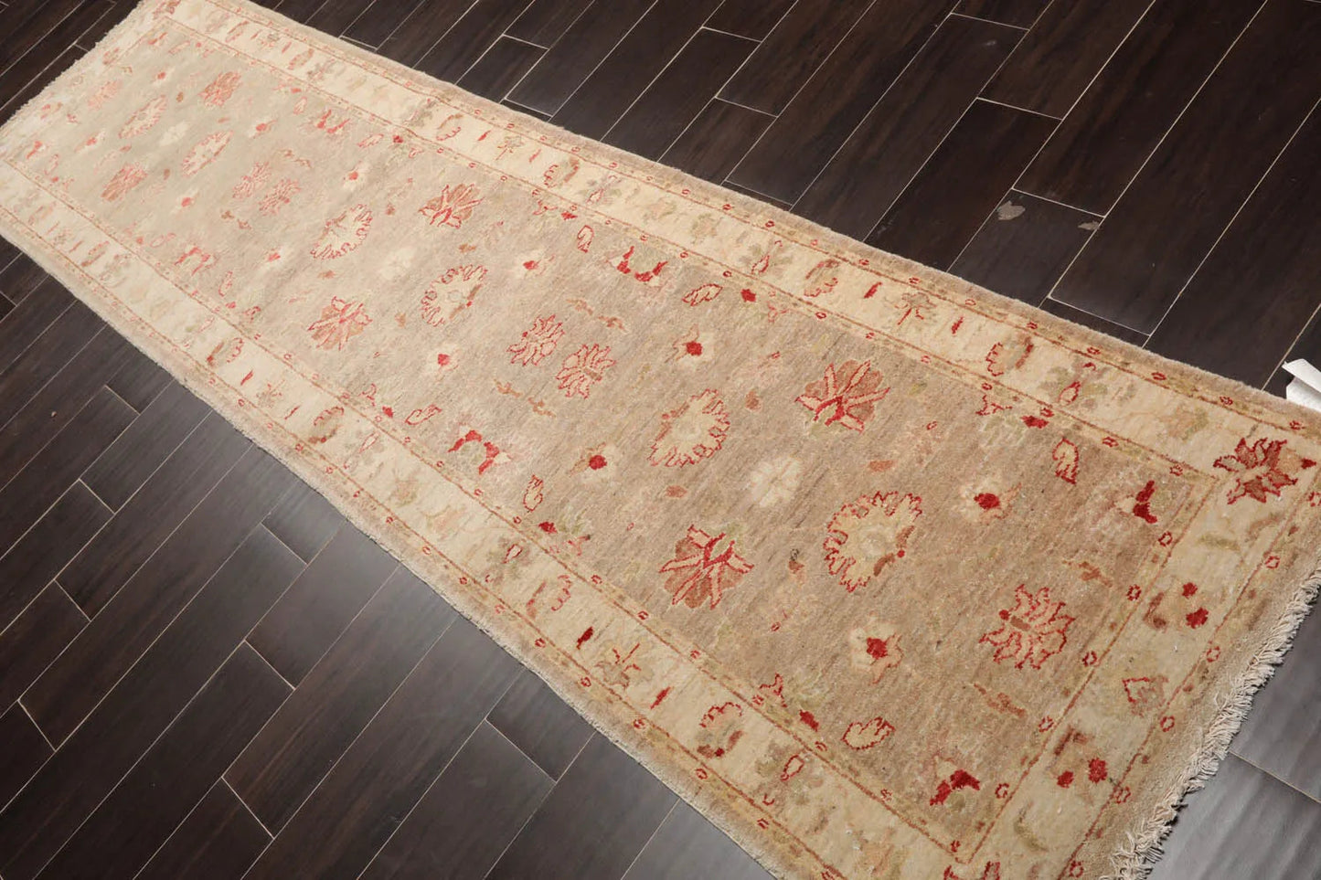 2'8''x9'9'' Runner Taupe, Beige Hand Knotted 100% Wool Chobi Peshawar Traditional Oriental Area Rug