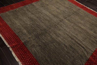 Square Mossy Gray,Rusty Red Hand Knotted Gabbeh 100% Wool Gabbeh Traditional  Oriental Area Rug