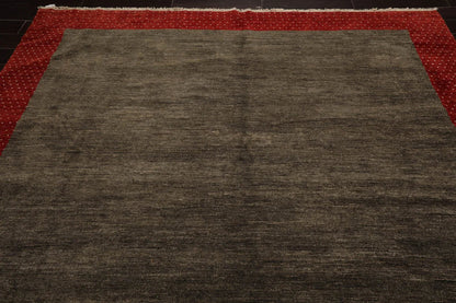 Square Mossy Gray,Rusty Red Hand Knotted Gabbeh 100% Wool Gabbeh Traditional  Oriental Area Rug