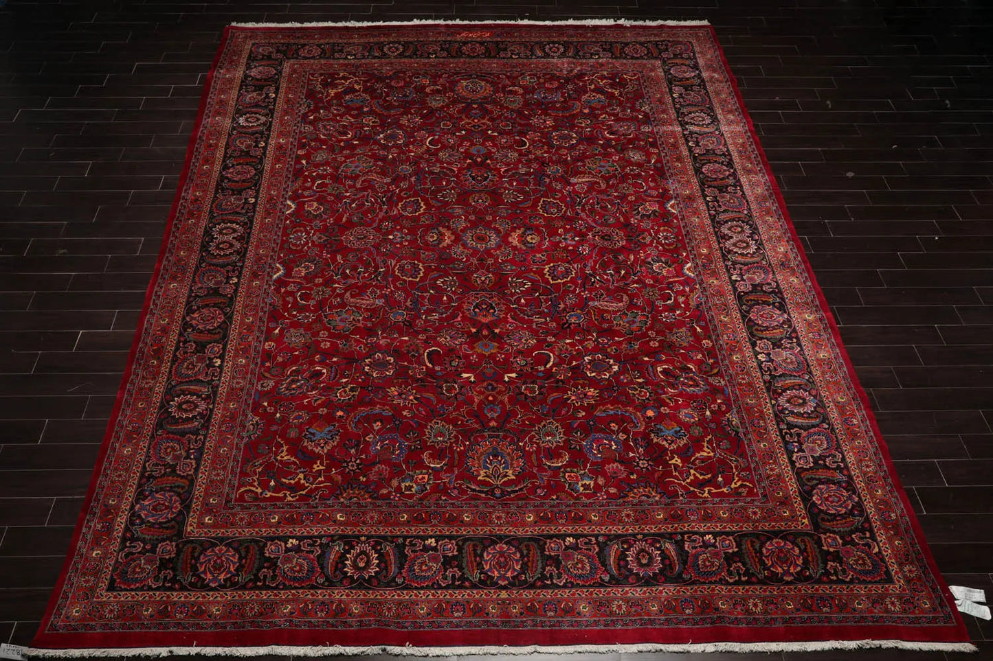 11'4''x16'4'' Palace Burgundy, Midnight Blue Hand Knotted Persian 100% Wool Mashad Traditional Oriental Area Rug