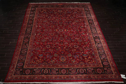 11'4''x16'4'' Palace Burgundy, Midnight Blue Hand Knotted Persian 100% Wool Mashad Traditional Oriental Area Rug