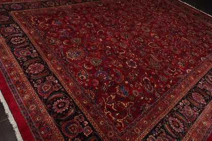 11'4''x16'4'' Palace Burgundy, Midnight Blue Hand Knotted Persian 100% Wool Mashad Traditional Oriental Area Rug