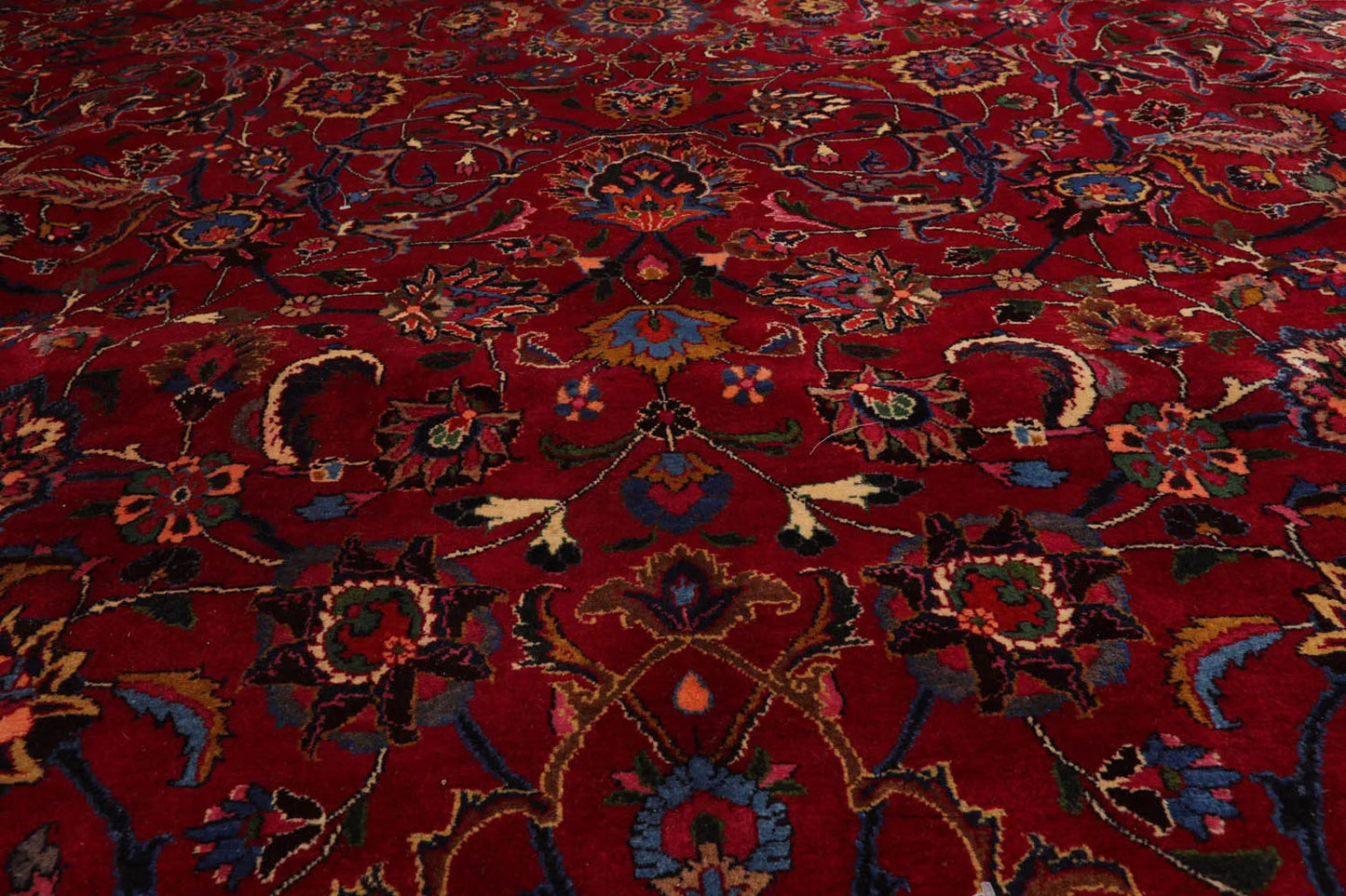 11'4''x16'4'' Palace Burgundy, Midnight Blue Hand Knotted Persian 100% Wool Mashad Traditional Oriental Area Rug