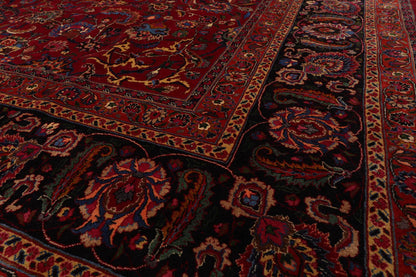 11'4''x16'4'' Palace Burgundy, Midnight Blue Hand Knotted Persian 100% Wool Mashad Traditional Oriental Area Rug