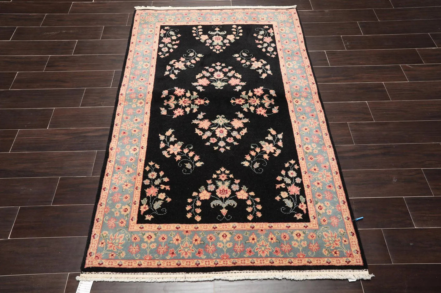 4' x 6' Hand Knotted 100% Wool Rare Romanian Saroukk Area Rug Black
