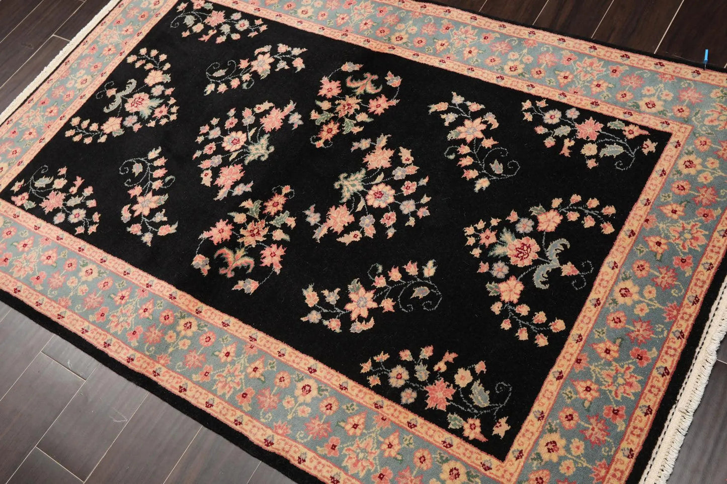 4' x 6' Hand Knotted 100% Wool Rare Romanian Saroukk Area Rug Black
