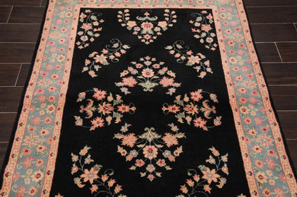 4' x 6' Hand Knotted 100% Wool Rare Romanian Saroukk Area Rug Black