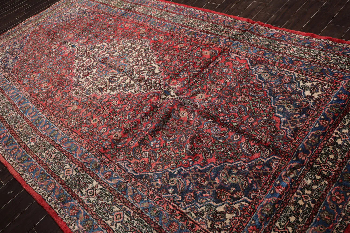 7x13 Coral, Ivory Hand Knotted 100% Wool Tabriz Traditional Oriental Area Rug